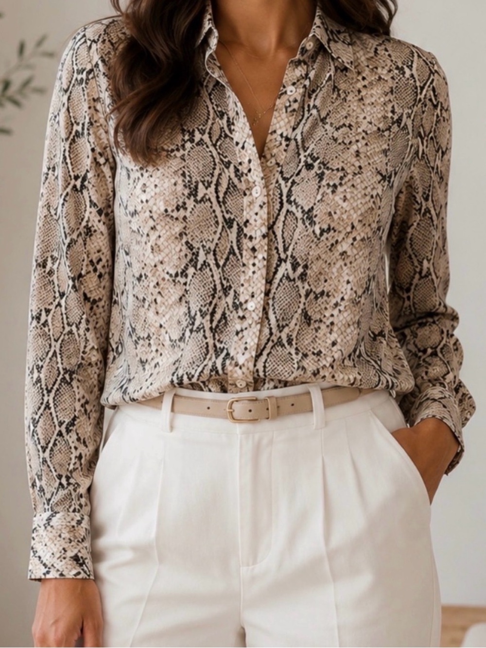 Equipment Silk Snake Print Button-Down Blouse, Size L